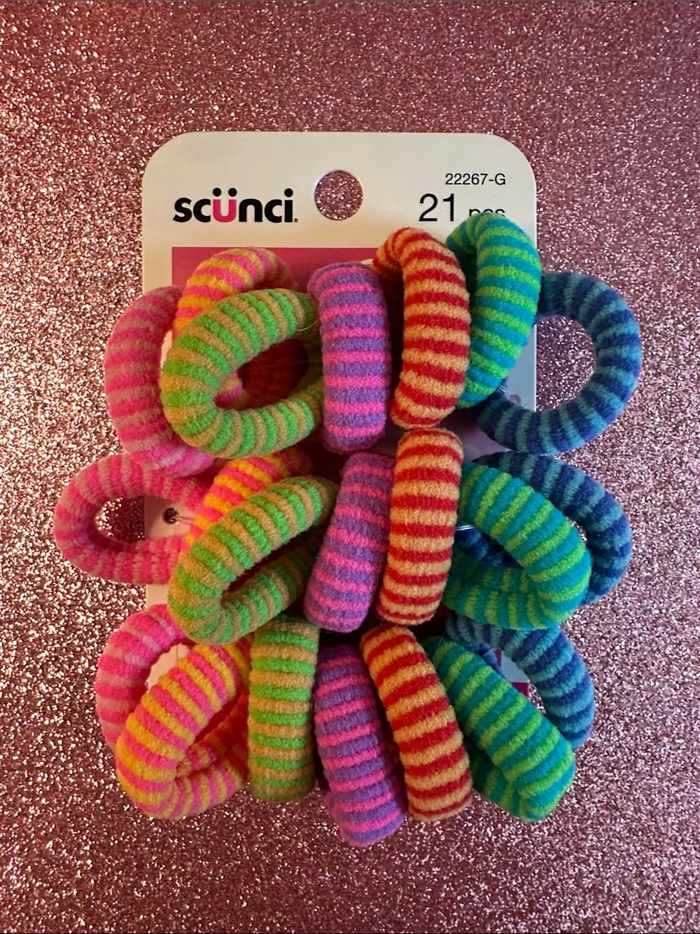 scunci Kids Colorful Spiral Hair Ties with Pink Fuzzy Pom and Black Elastics